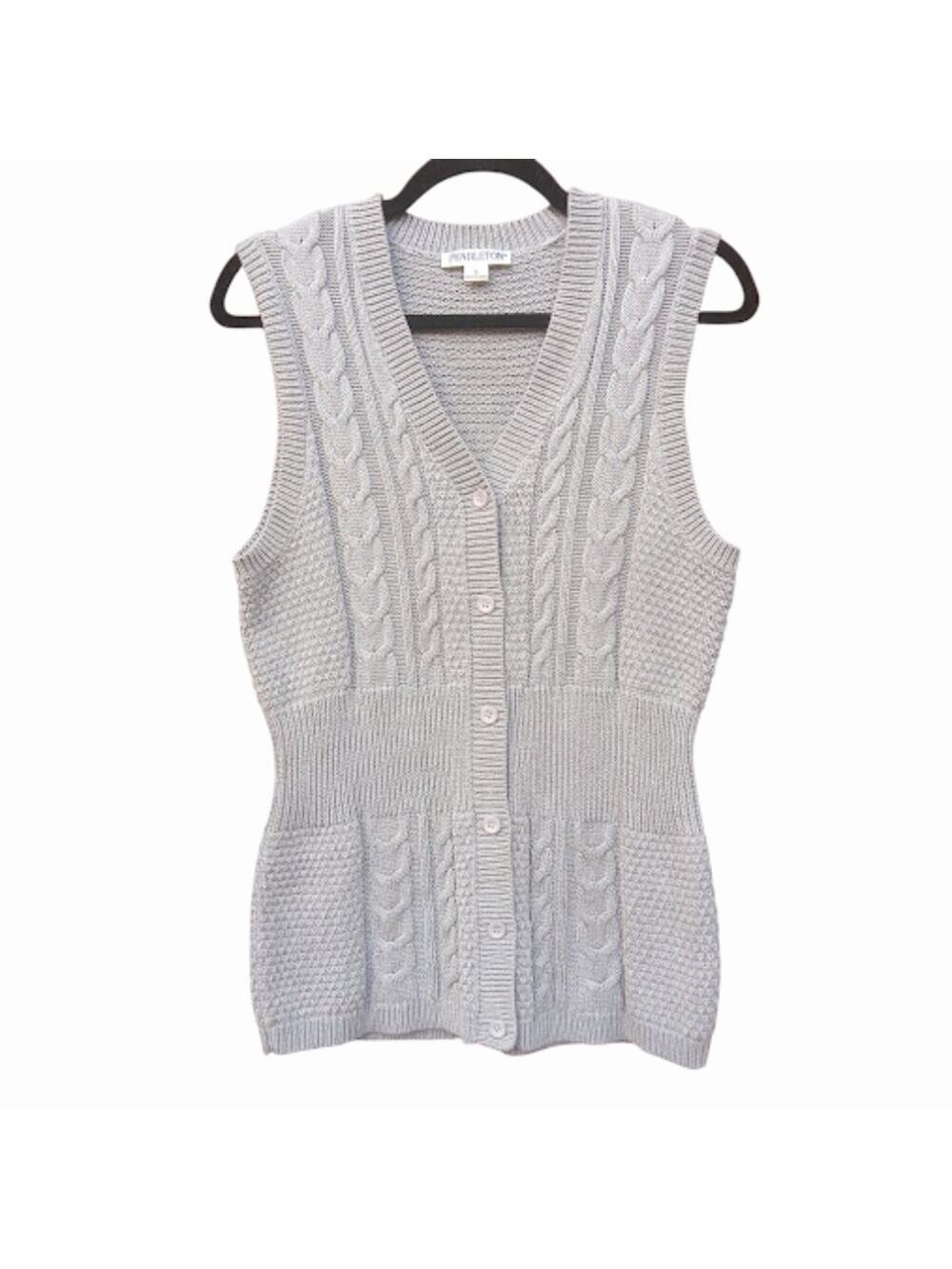 PENDLETON | Grey Cable Knit Button Up Sweater Vest V-Neck Cardigan Preppy Ivy S